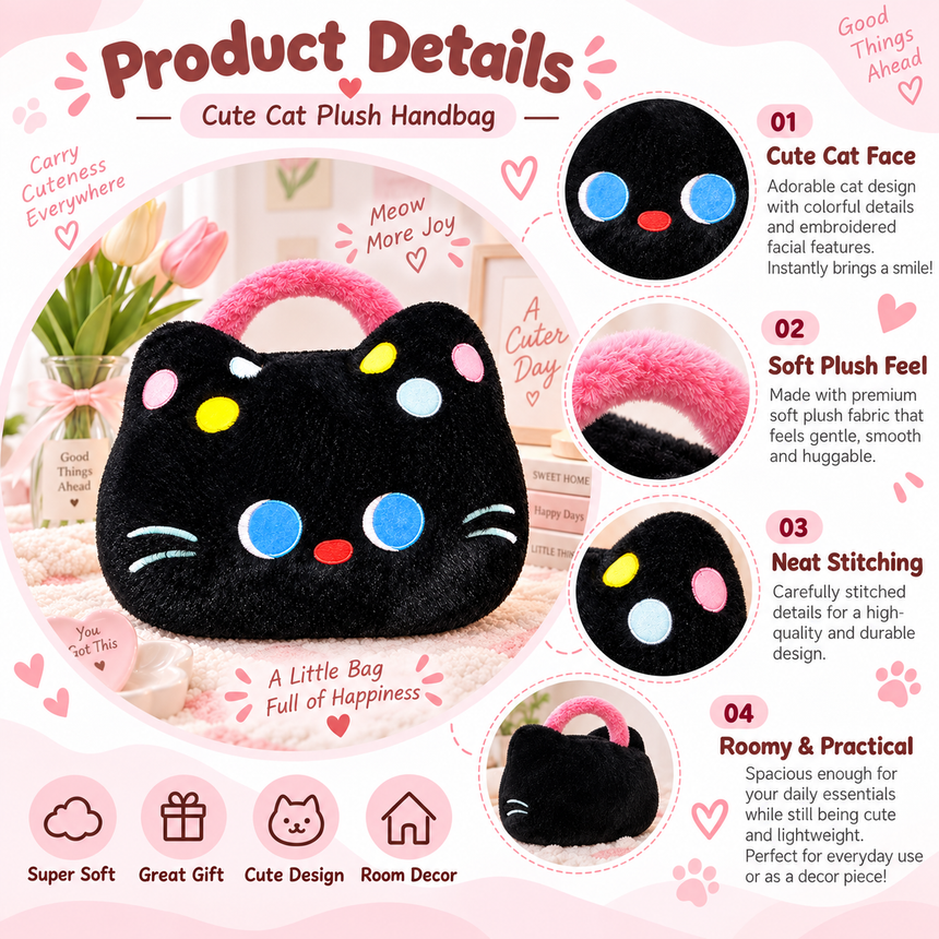 Giant Plush Cat Handbag Pillow - 40cm