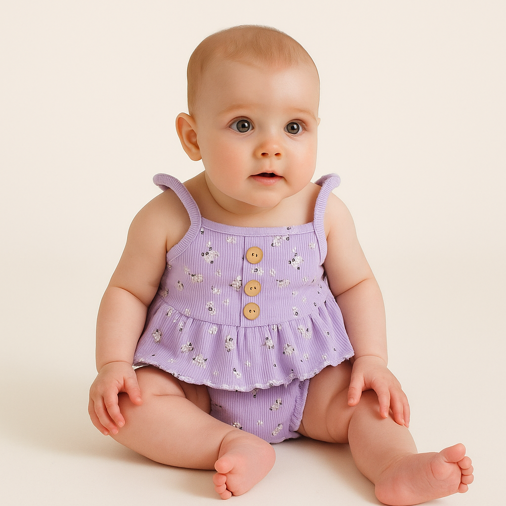 Girls’ Cotton Flowers Outfit / 6M