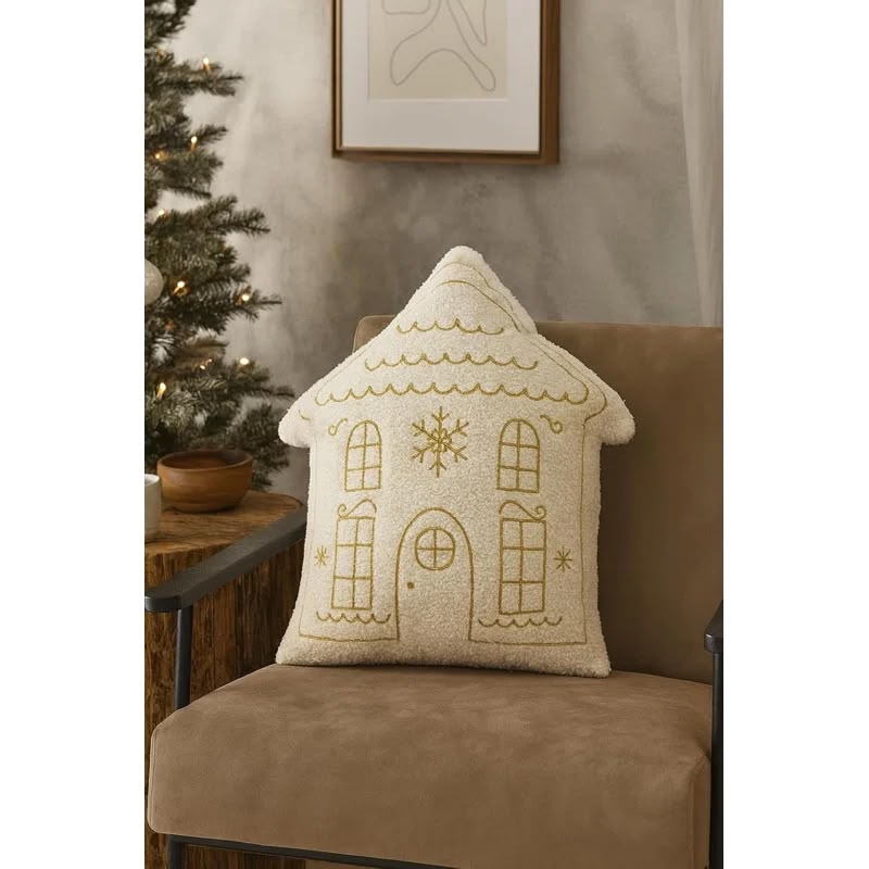 Christmas Embroidered House Cushion