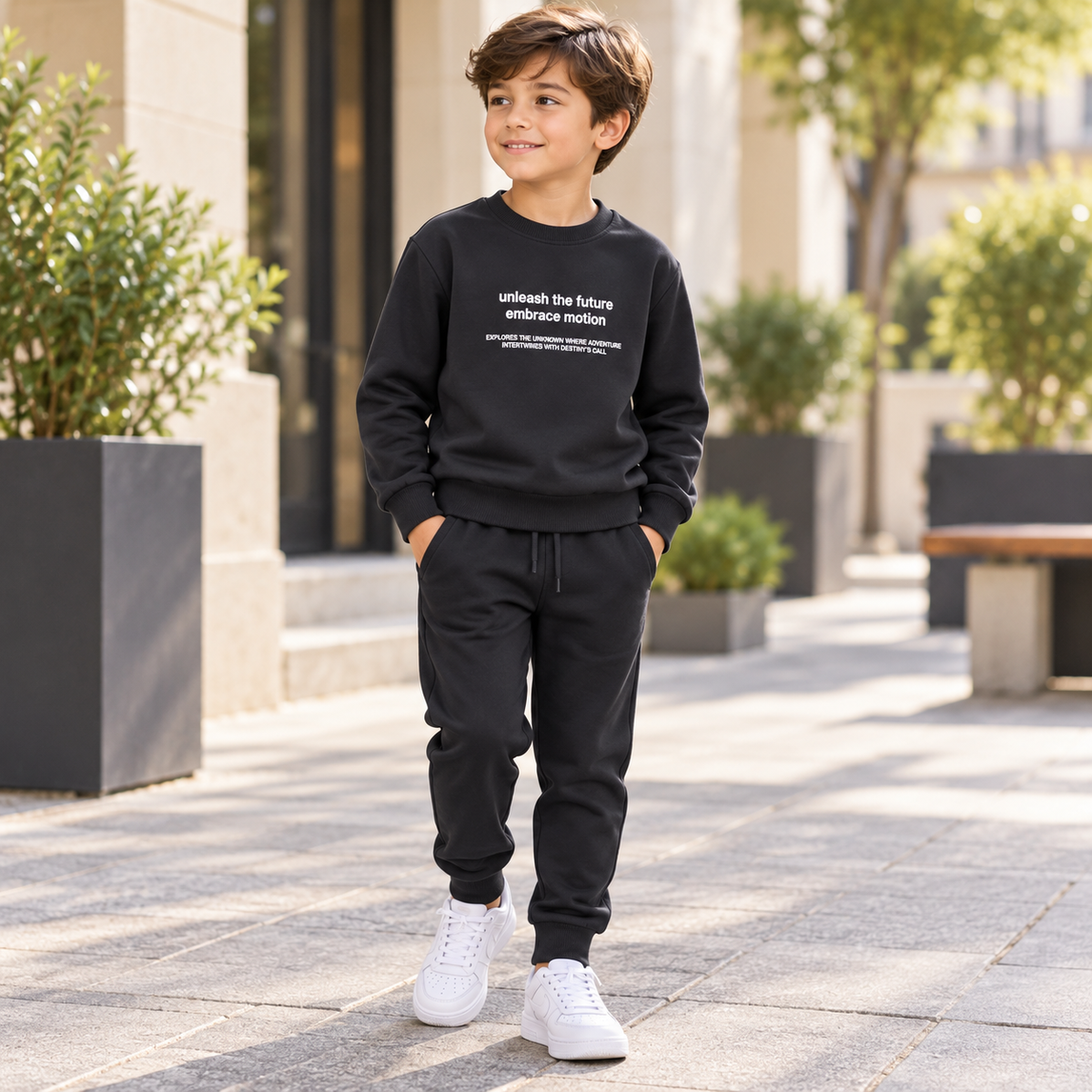 Kids’ Charcoal Black Cotton Outfit Set / 5–14Y