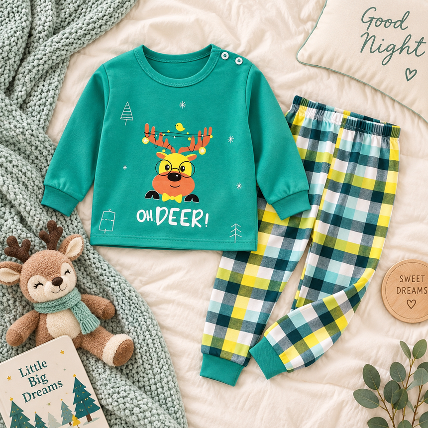 Boys’ 100% Cotton Christmas Pajama Set – Oh Deer | 0–8Y