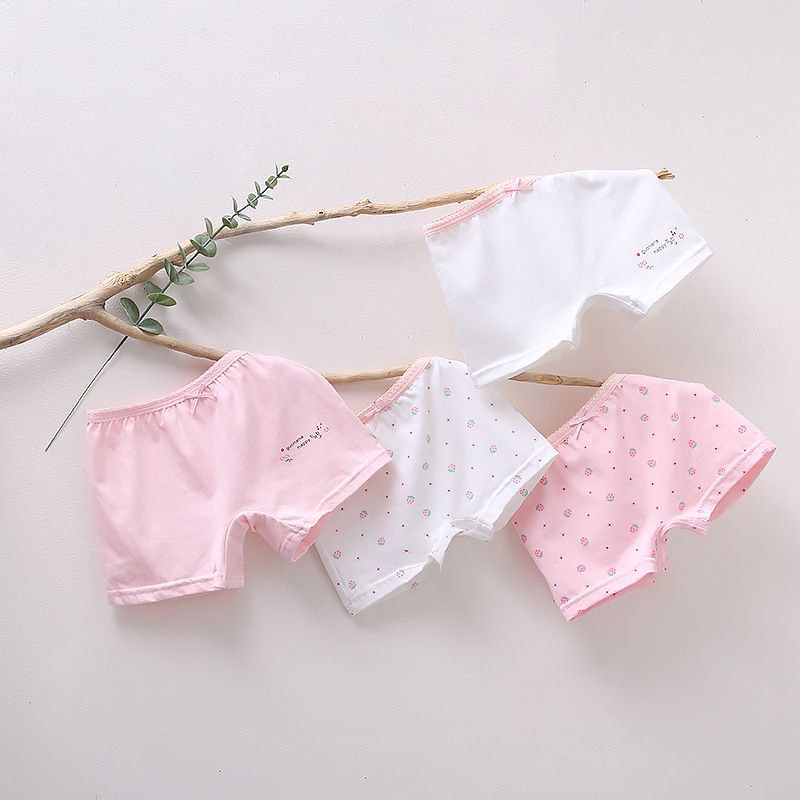 Girls Cotton Boxer Shorts (4 pcs) – Strawberry | Size 3–12Y