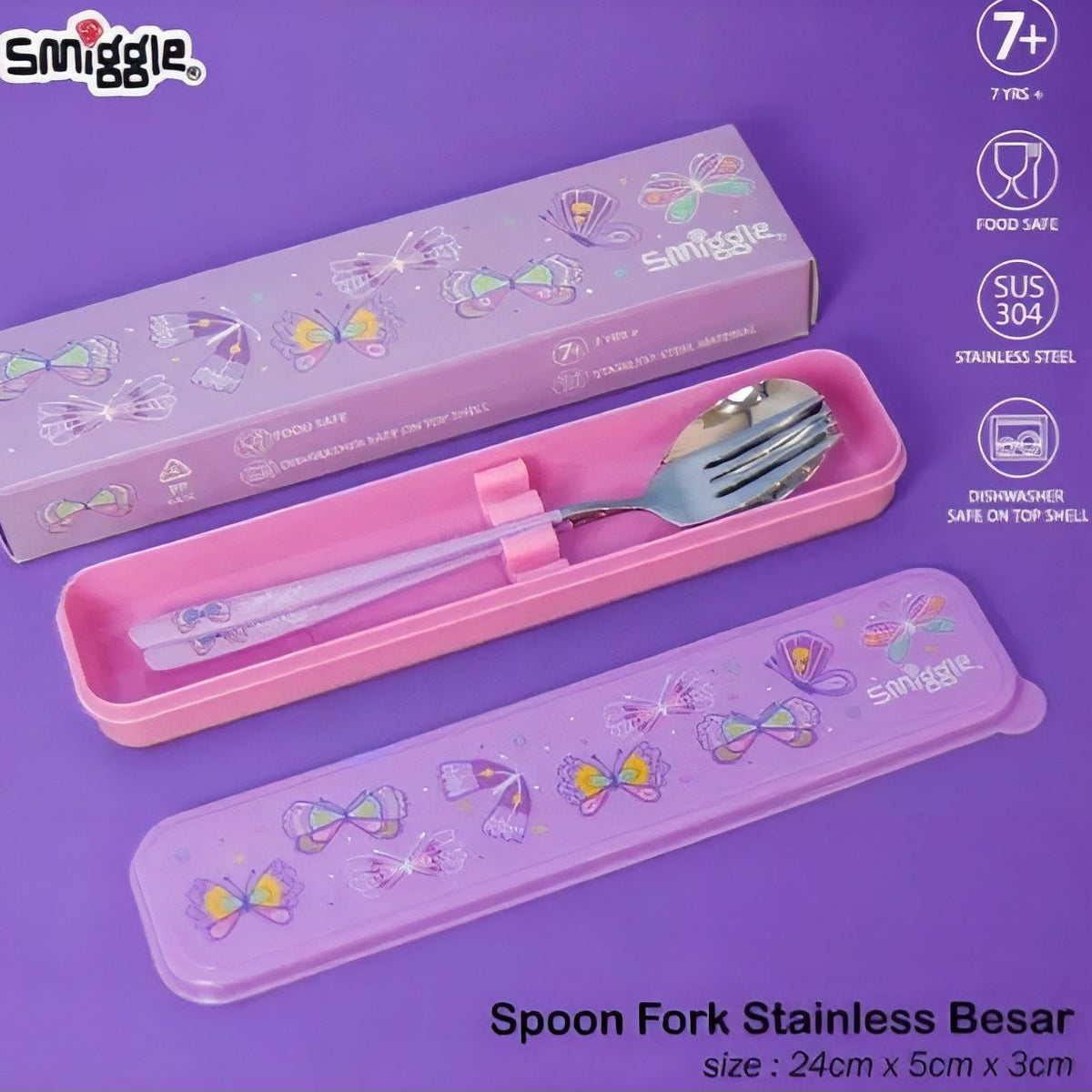 Smiggle Set | Fork+Spoon | With Storage Box | Butterfly