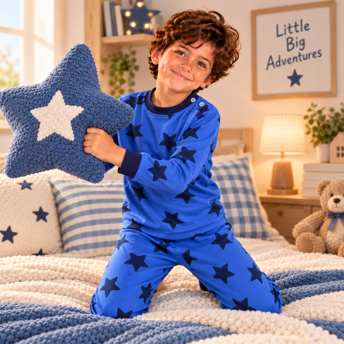 Boys’ 100% Cotton Star Pajama Set | 0–8Y