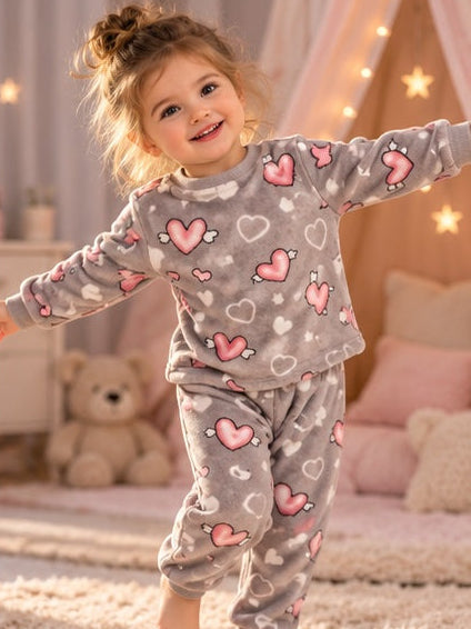 Kids’ Warm Winter Heart Pajama Set | 1–6Y