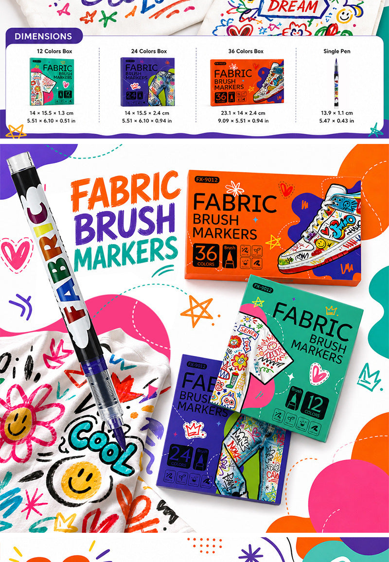Fabric Brush Markers – 12 / 24 / 36 Colors