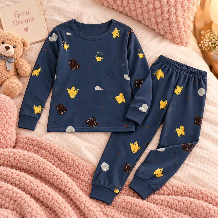 Kids’ 100% Cotton Autumn Print Pajama Set | 3–14Y