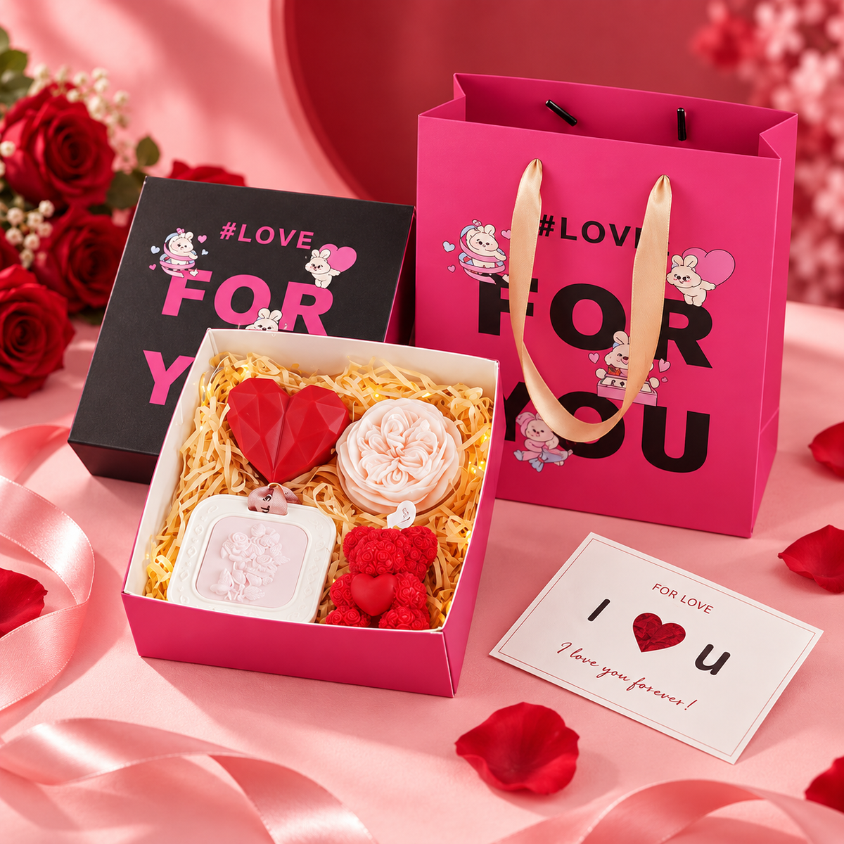 Romantic Rose And Heart Scented Gift Set 4 Pieces