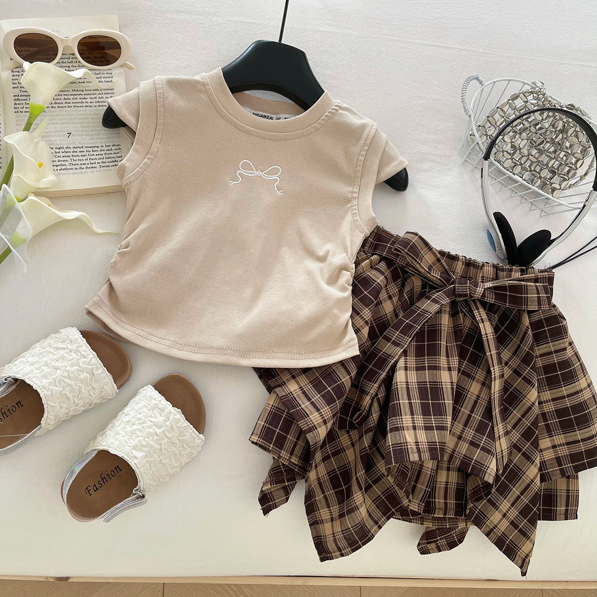 Girls’ Elegant Plaid Skirt Set / 2–10Y