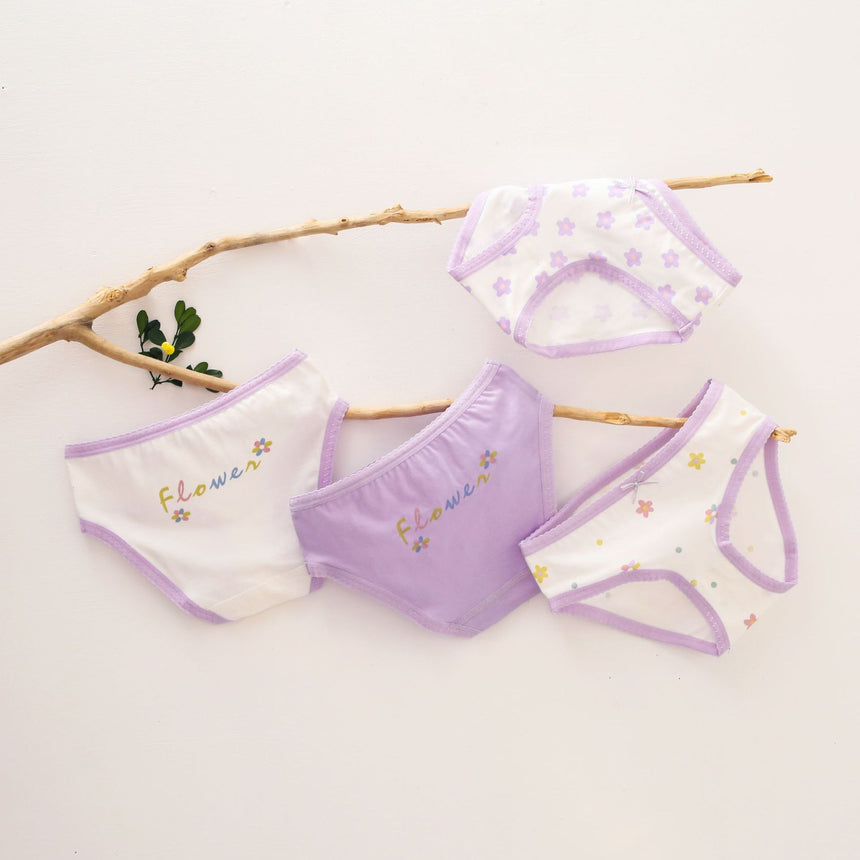 Girls Cotton Panties (1pc)-Purple Flower | Size 2–8Y