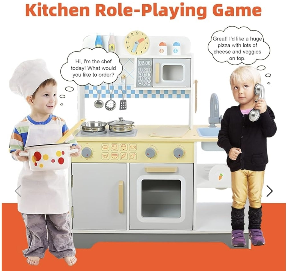Wooden Kids Play Kitchen Set with 17 Accessories | 4+