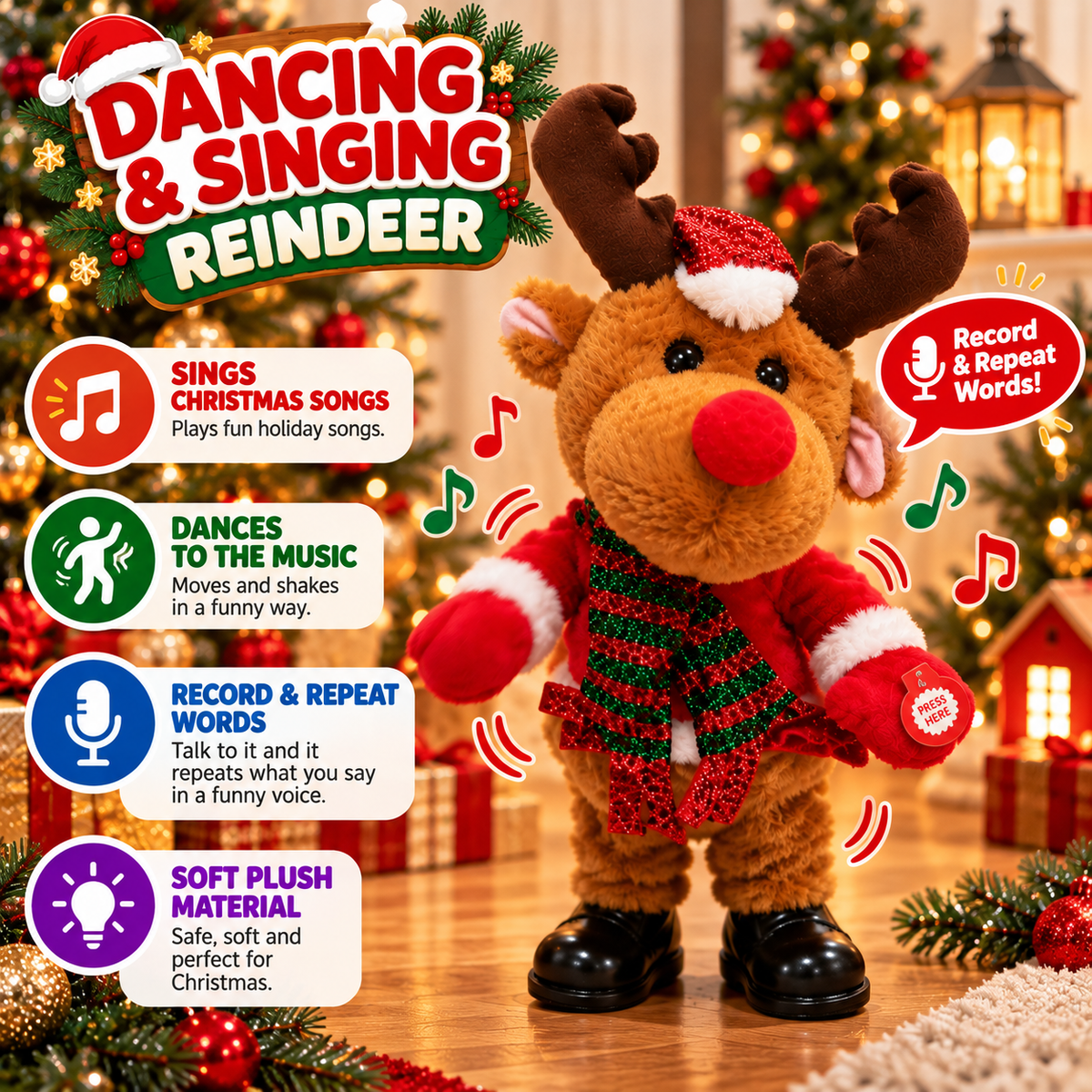Dancing & Singing Christmas Reindeer Plush | 3+