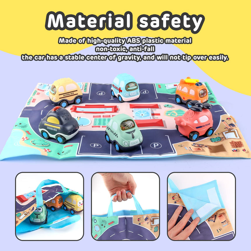 Baby Toy Car Set 6 Cars With Street Mat