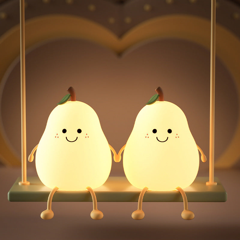 Cute Pear Night Light Silicone Rechargeable LED 3+