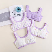 Girls Cotton Bras (4 pcs) – Wide Straps Purple Flower | Size 6–12Y