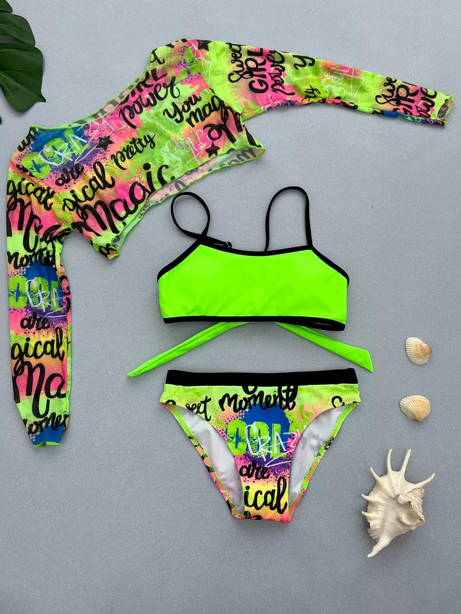 Girls 3pcs Swimwear Set – Green | Size 5–12Y