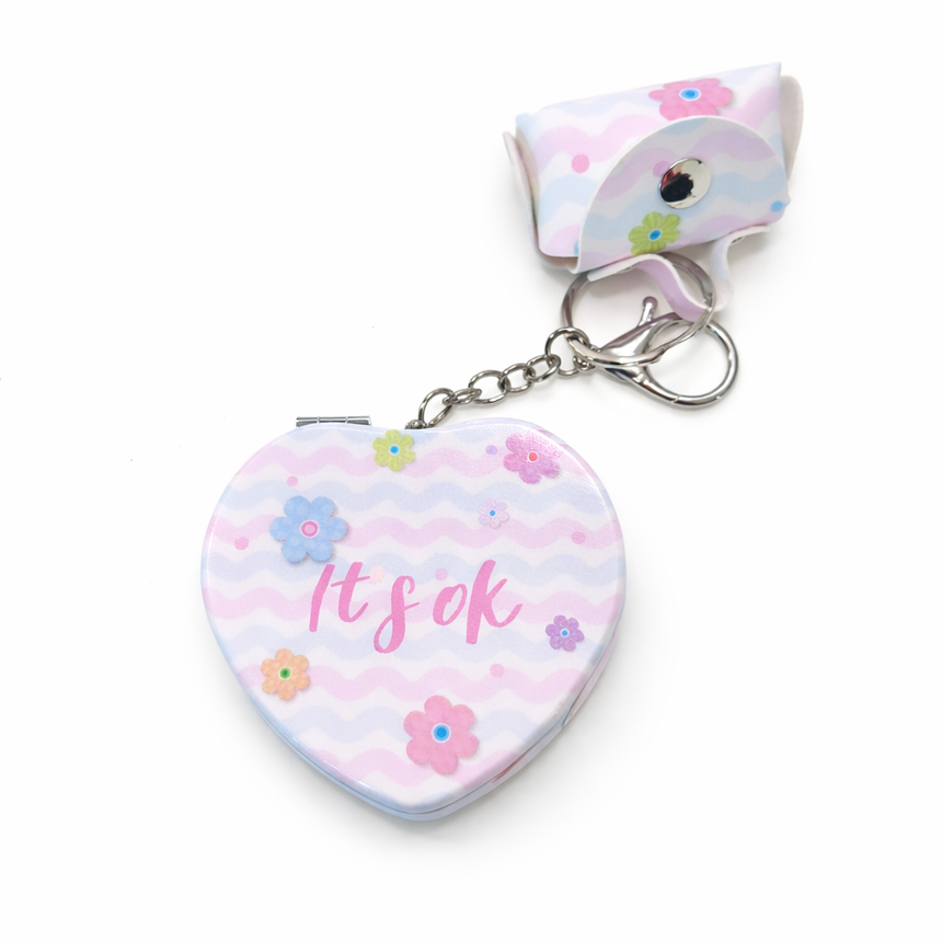 Floral Pocket Mirror Keychain with Mini Pouch