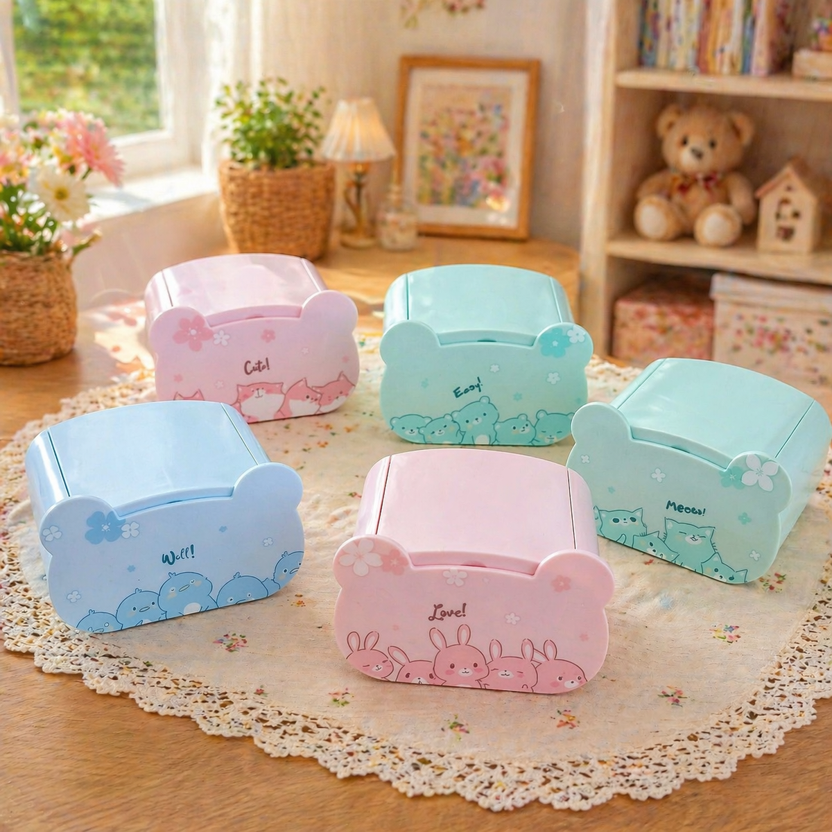 Cute Kids Vanity Storage Box With Mirror 16x10cm