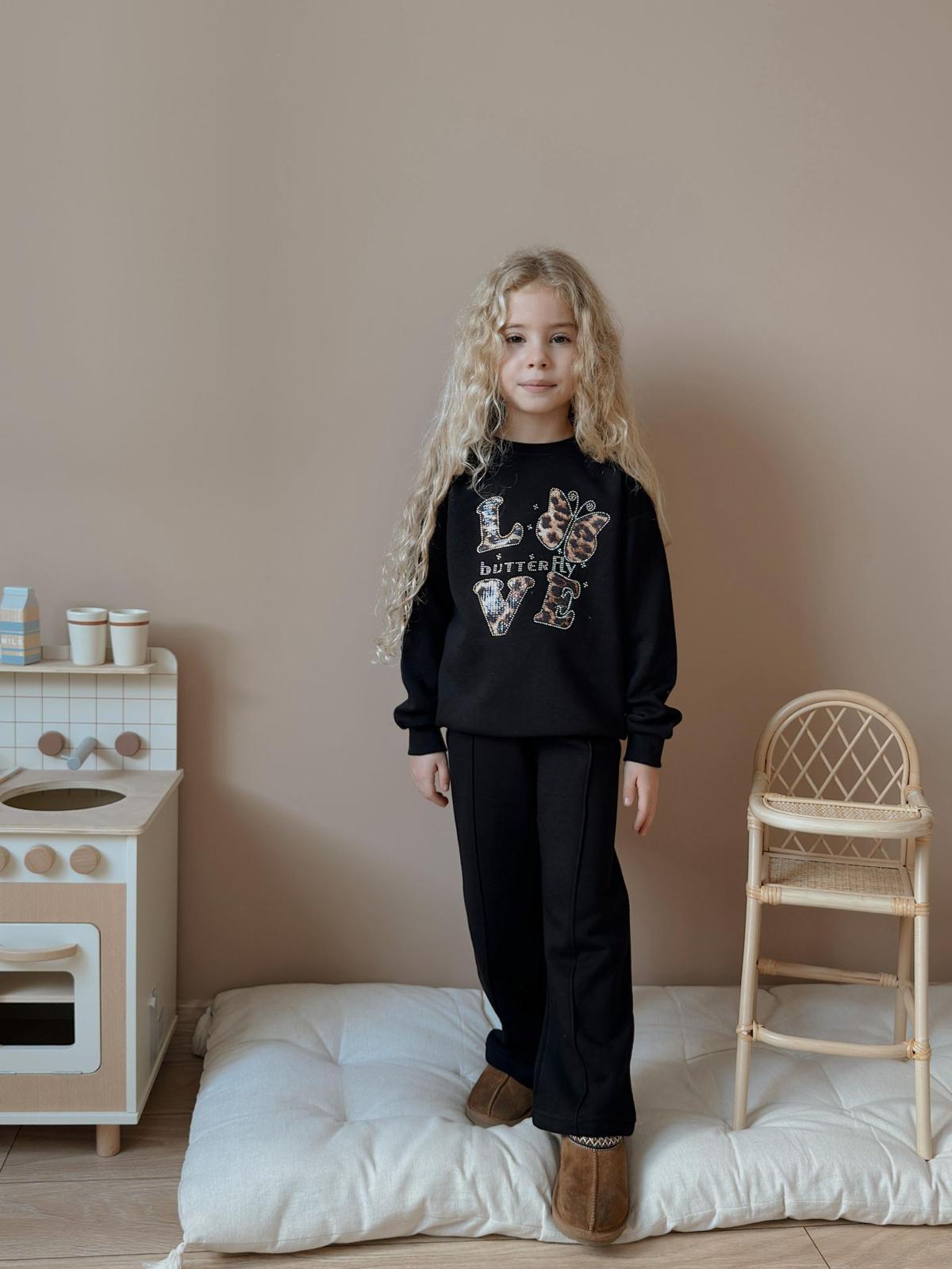 Girls’ Black LOVE Fleece Sweatshirt & Joggers Set / 3–10Y