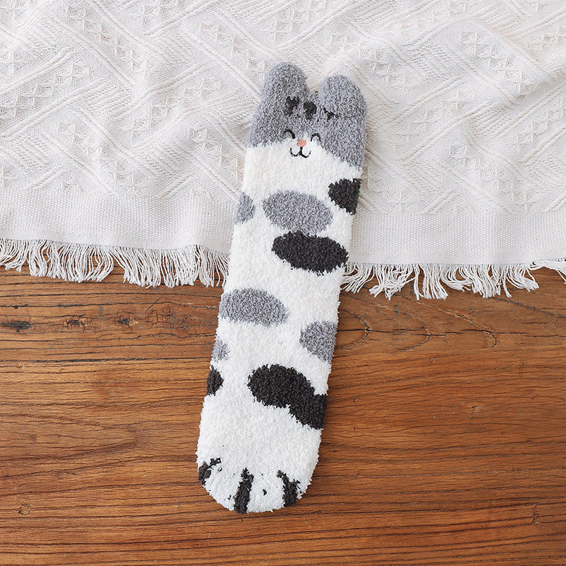 Plush Cat Paw Winter Socks | Size 35–40