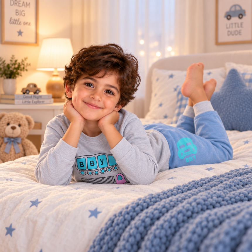 Boys’ 100% Cotton Bus Pajama Set | 1–6Y