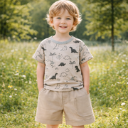 Boys’ Dinosaur Cotton Summer Outfit Set / 4–8Y