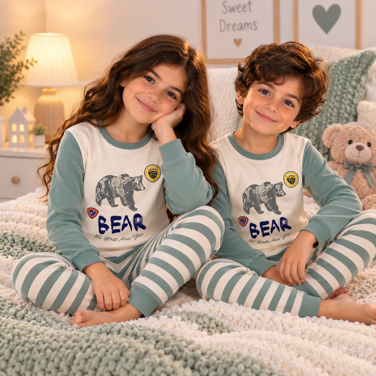 Kids’ Cotton 100% Bear Pajama Set | 8–14Y
