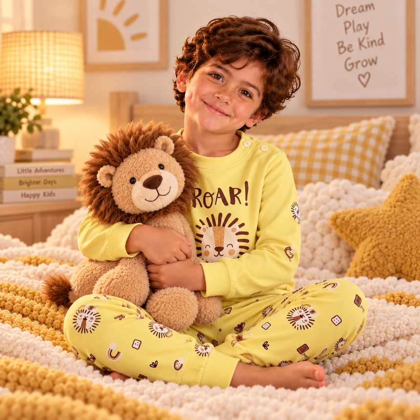 Boys’ 100% Cotton Roar Lion Pajama Set | 0–8Y
