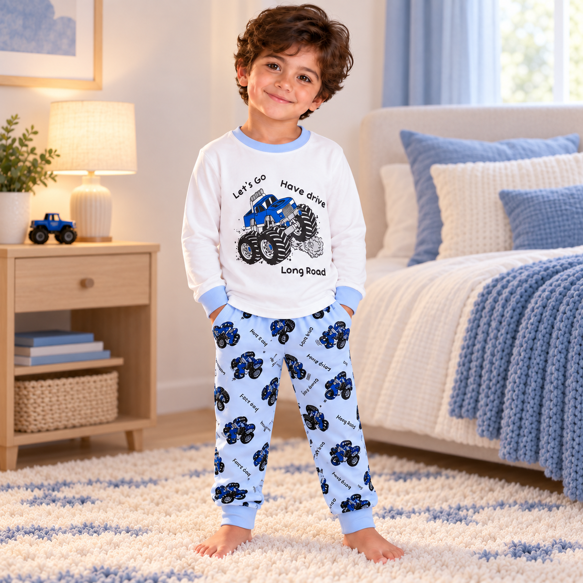 Boys’ 100% Cotton Truck Pajama Set | 0–8Y