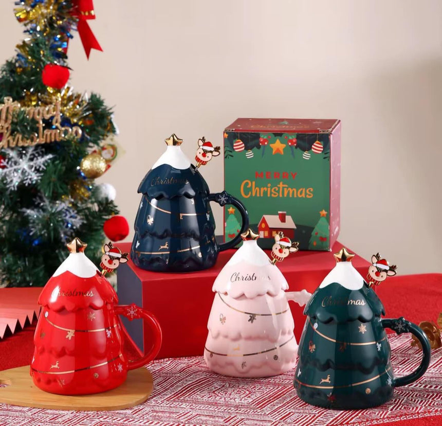 Christmas Tree Mug With Cover And Spoon