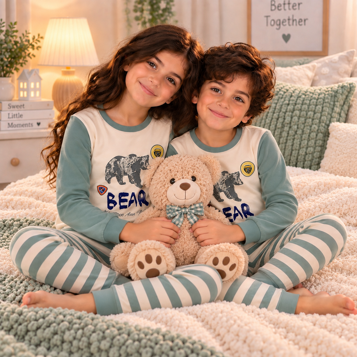 Kids’ Cotton 100% Bear Pajama Set | 8–14Y