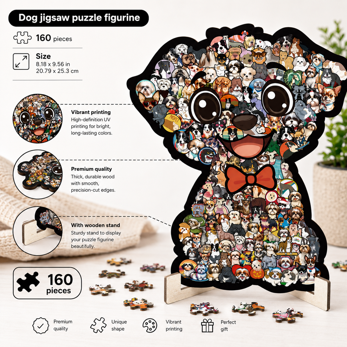 Wooden Dog Jigsaw Puzzle Figurine | 160 Pcs | 25001
