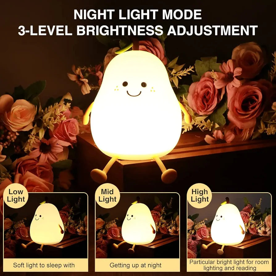 Cute Pear Night Light Silicone Rechargeable LED 3+