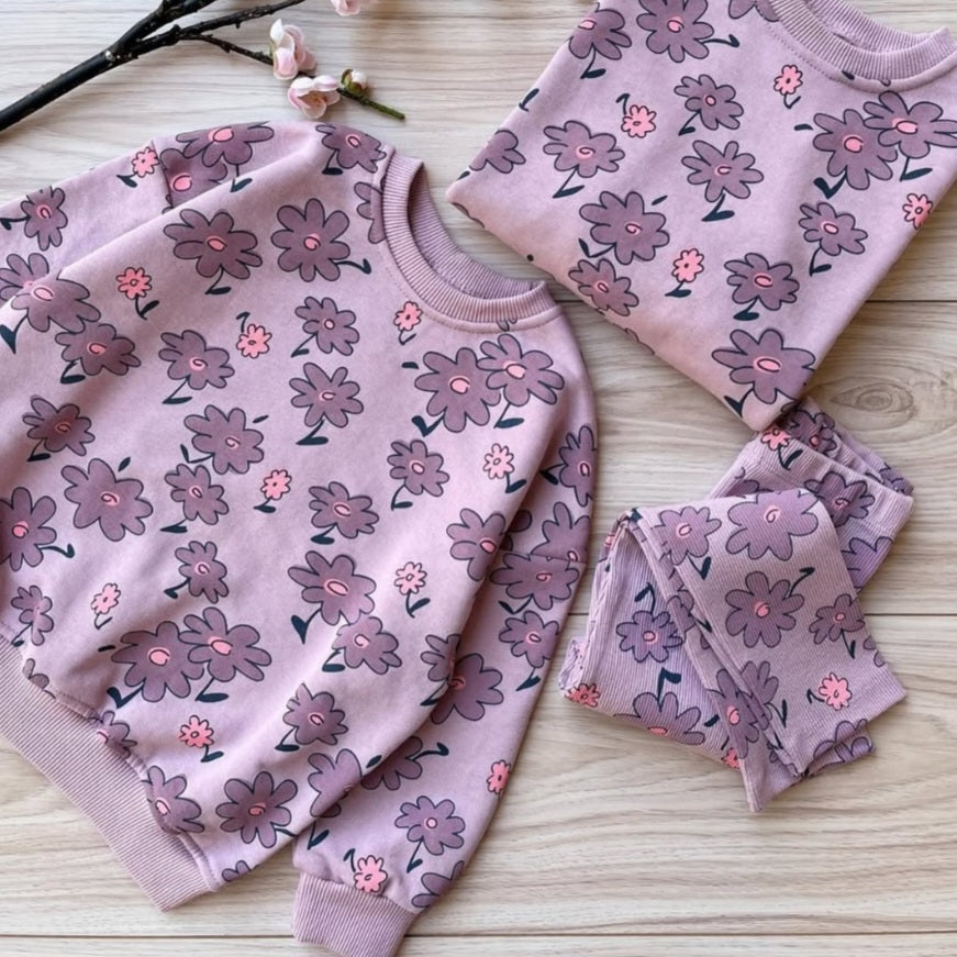 100% Cotton Purple Floral Outfit / 2–8Y