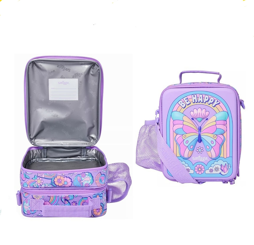 Smiggle Lunch Bag | Shoulder Straps | Purple Butterfly | 24×18.5×12cm