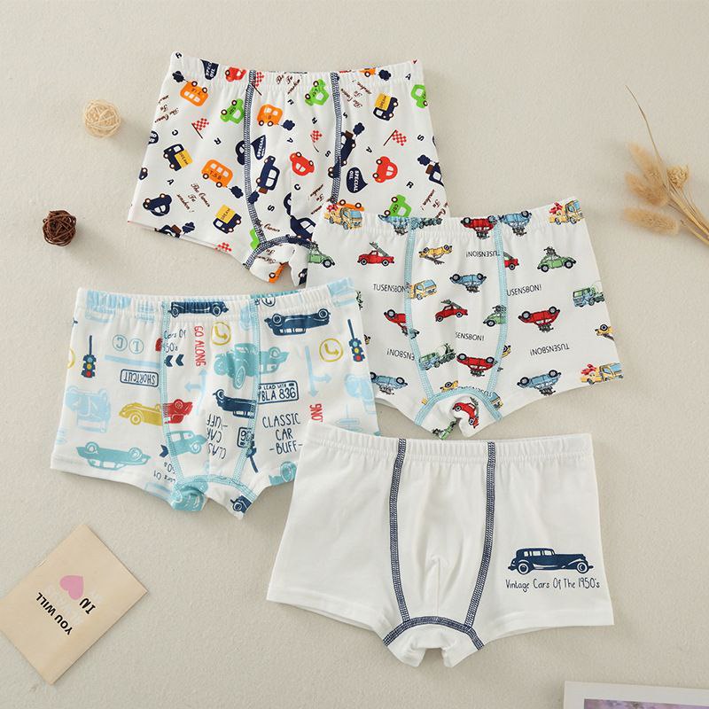 Boys Cotton Boxer Shorts Underwear (4 Pcs) - Cars - 4-10y