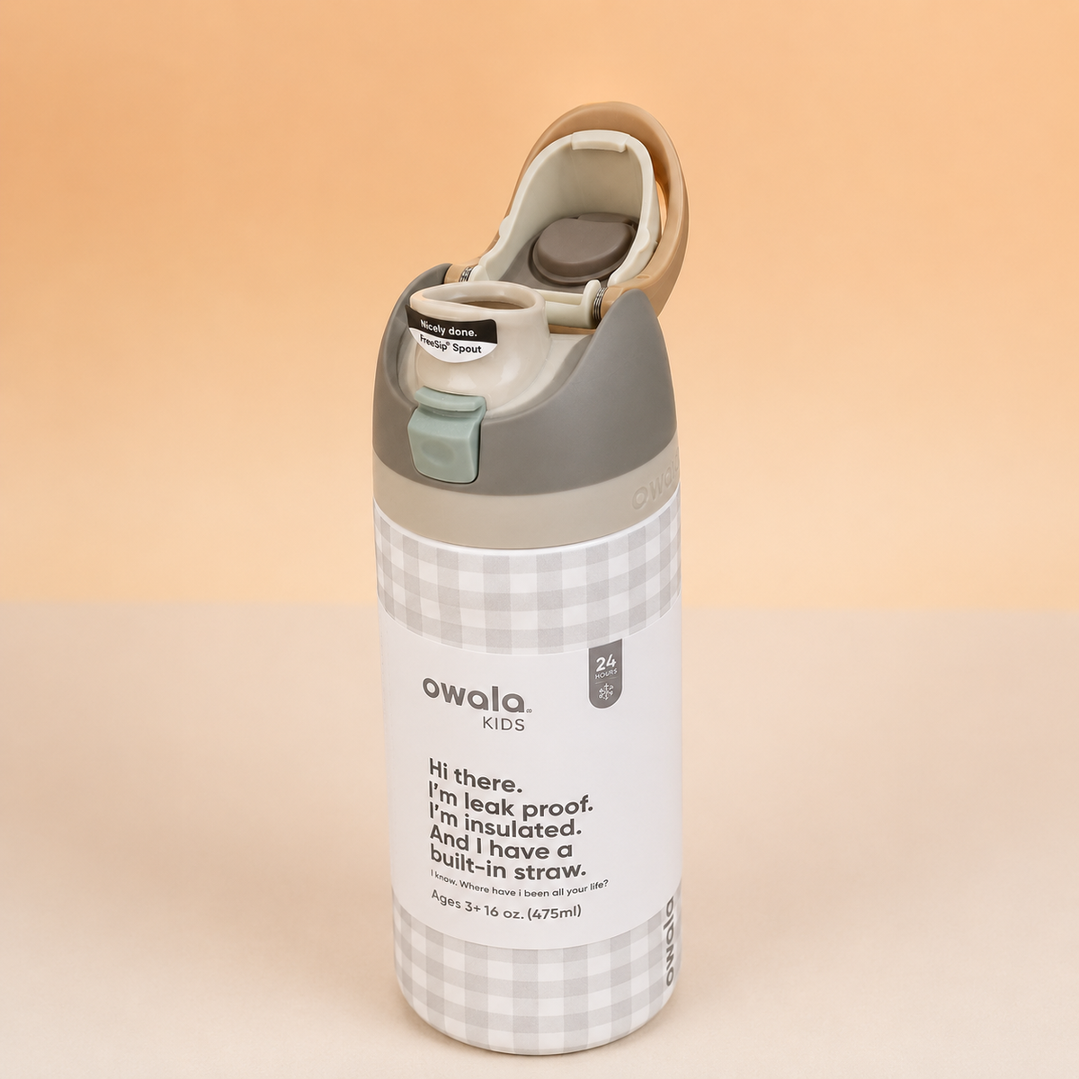 Owala Bottle Stainless Steel FreeSip Leak-proof - Grey Squares - 480 mL