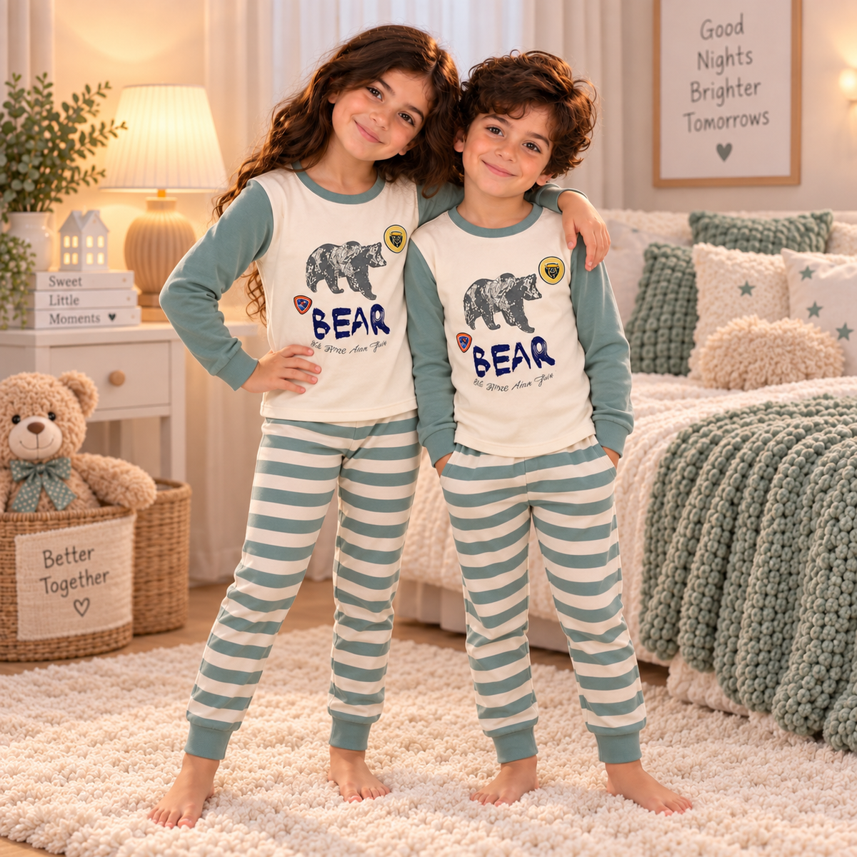 Kids’ Cotton 100% Bear Pajama Set | 8–14Y