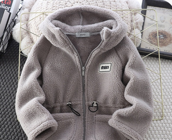 Kids Cozy Teddy Fleece Hooded Zip Jacket Size 3-14y