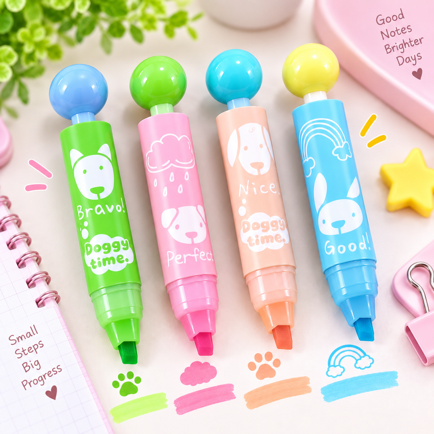Stamp & Highlighter Set – 2 Styles | 4 Pcs
