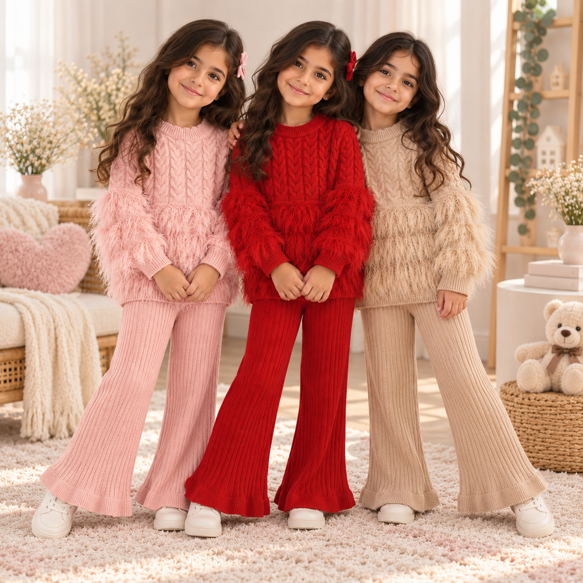 Girls Faux Fur Trim Knit 2-Piece Set 2-7Y