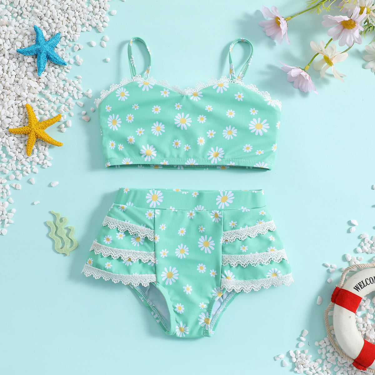 Girls 2pcs Swimwear Set – Flowers | Size 1–6Y
