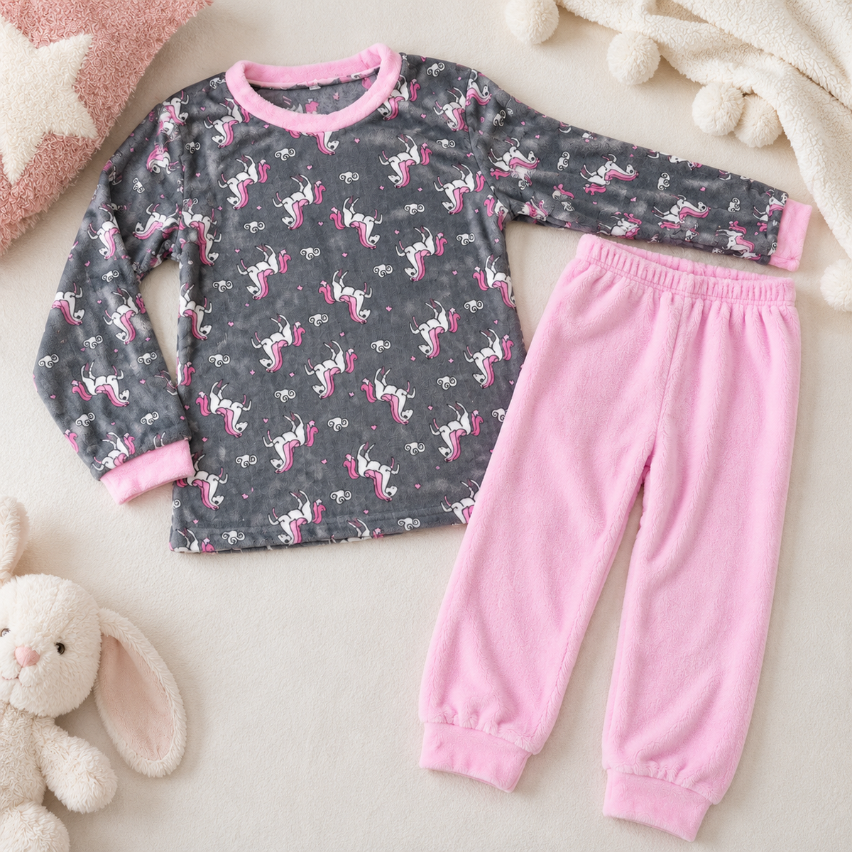 Girls Warm Fleece Pajama Set Pink Unicorn Print 6-16y
