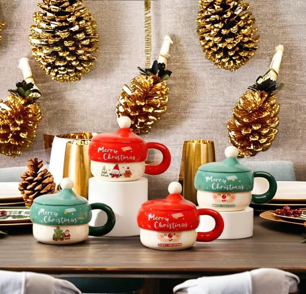Christmas Big Mug Bowl With Cover And Spoon