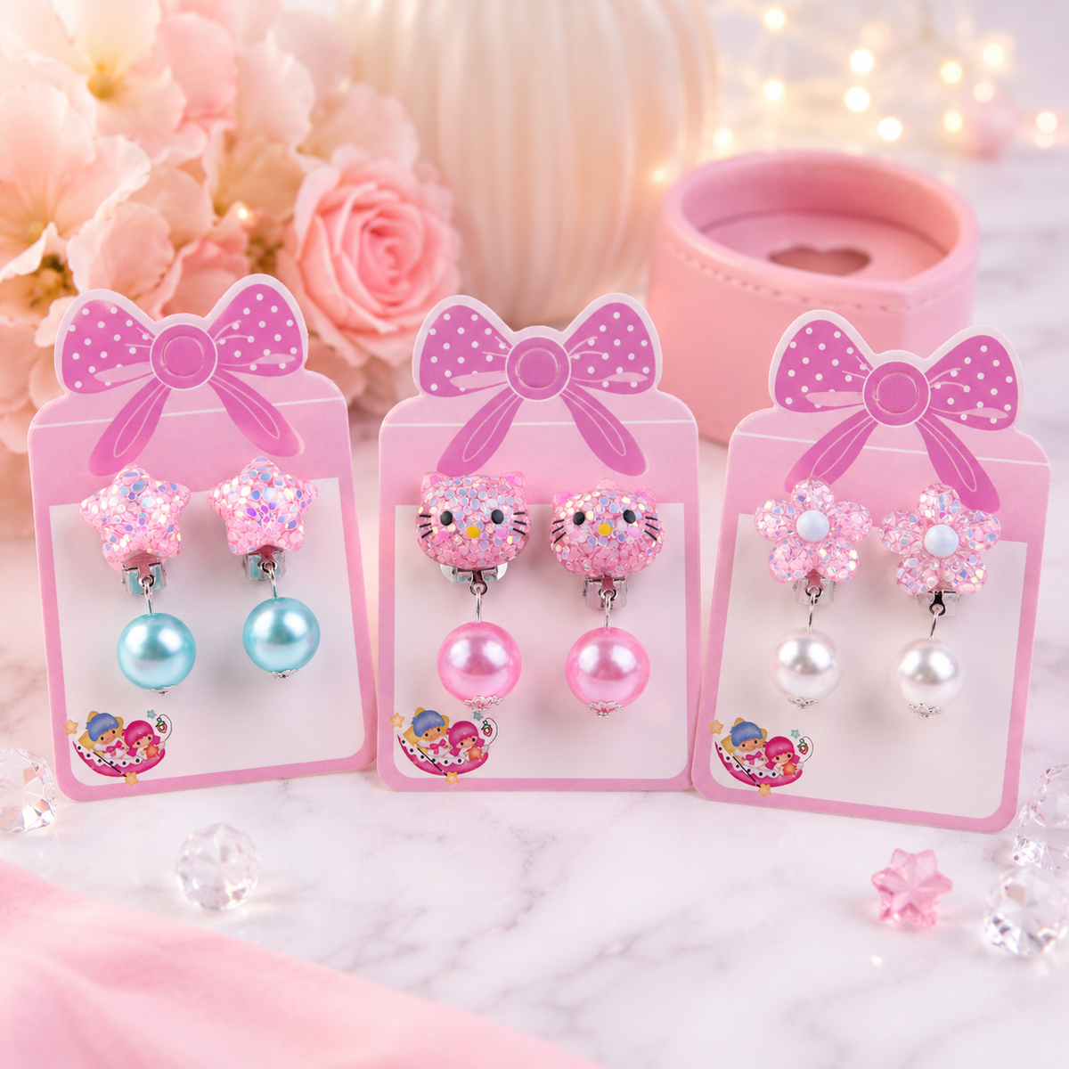 Girl Sparkle Pearl Clip-On Earrings