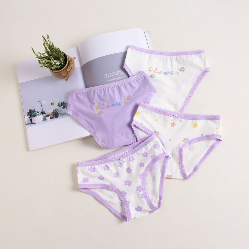 Girls Cotton Panties (1pc)-Purple Flower | Size 2–8Y