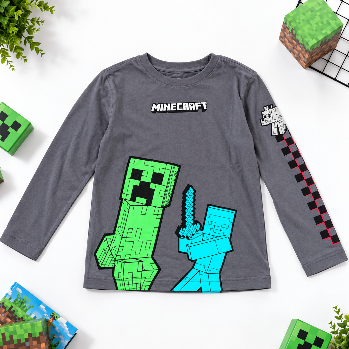 Boys Minecraft Long Sleeve T-Shirt Grey 6-12y