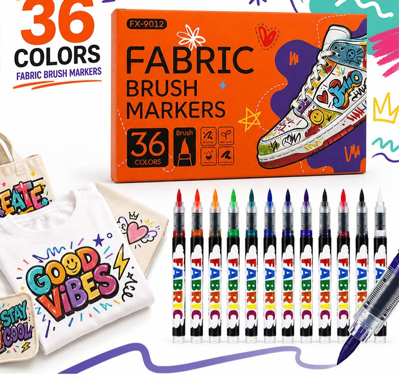 Fabric Brush Markers – 12 / 24 / 36 Colors
