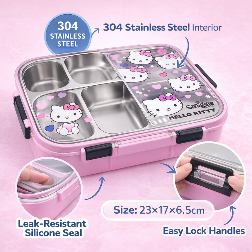 Smiggle Hello Kitty Lunch Box Stainless Steel 23cm