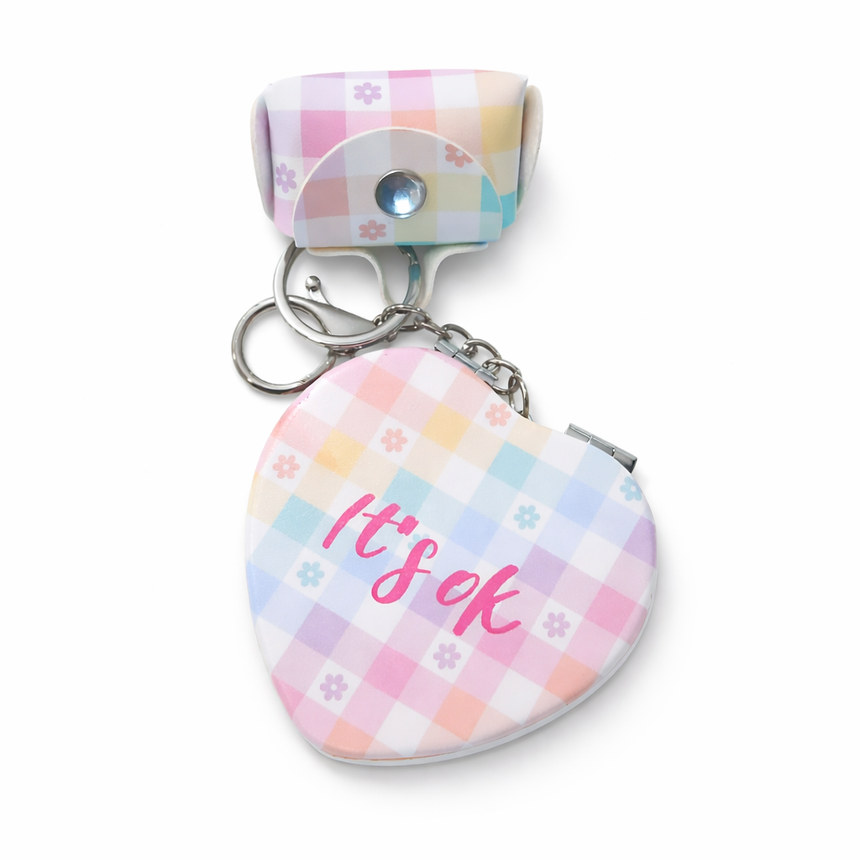 Floral Pocket Mirror Keychain with Mini Pouch